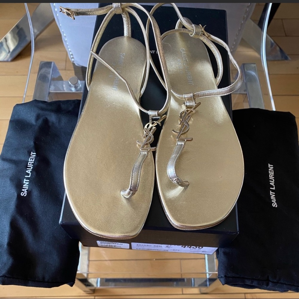authentic Saint Laurent YSL gold sandal
